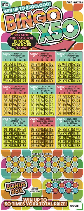 Bingo X50 Ohio scratch-off ticket