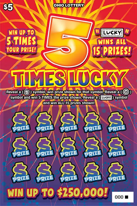 5 Times Lucky Ohio scratch-off ticket