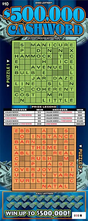 $500,000 Cashword Ohio scratch-off ticket