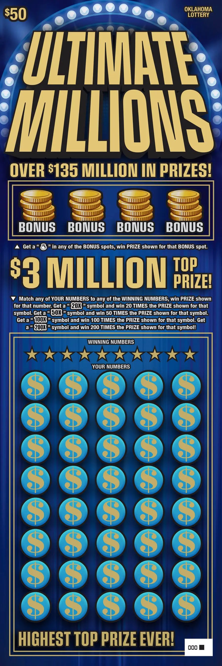 Ultimate Millions Oklahoma scratcher ticket