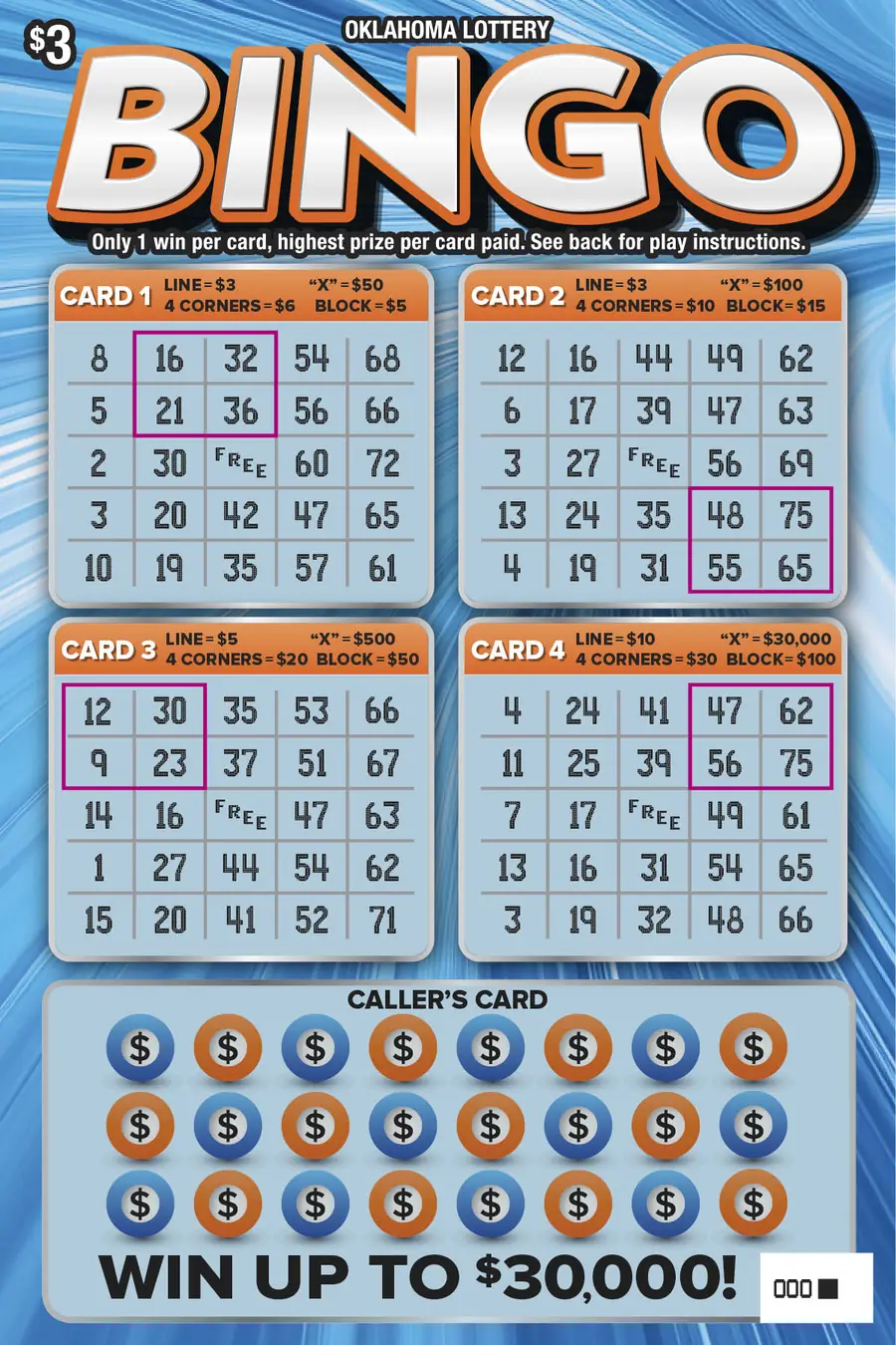 Bingo Oklahoma scratcher ticket