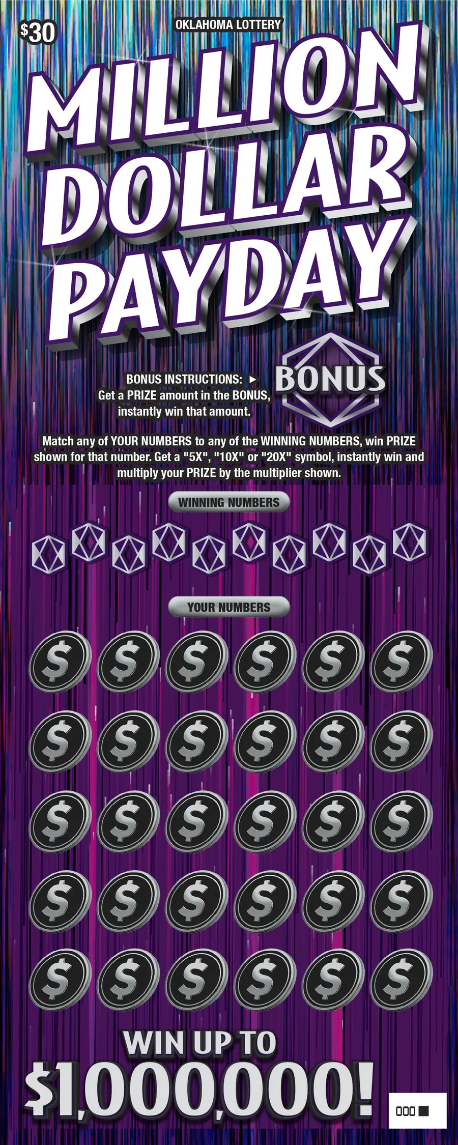 Million Dollar Payday Oklahoma scratcher ticket