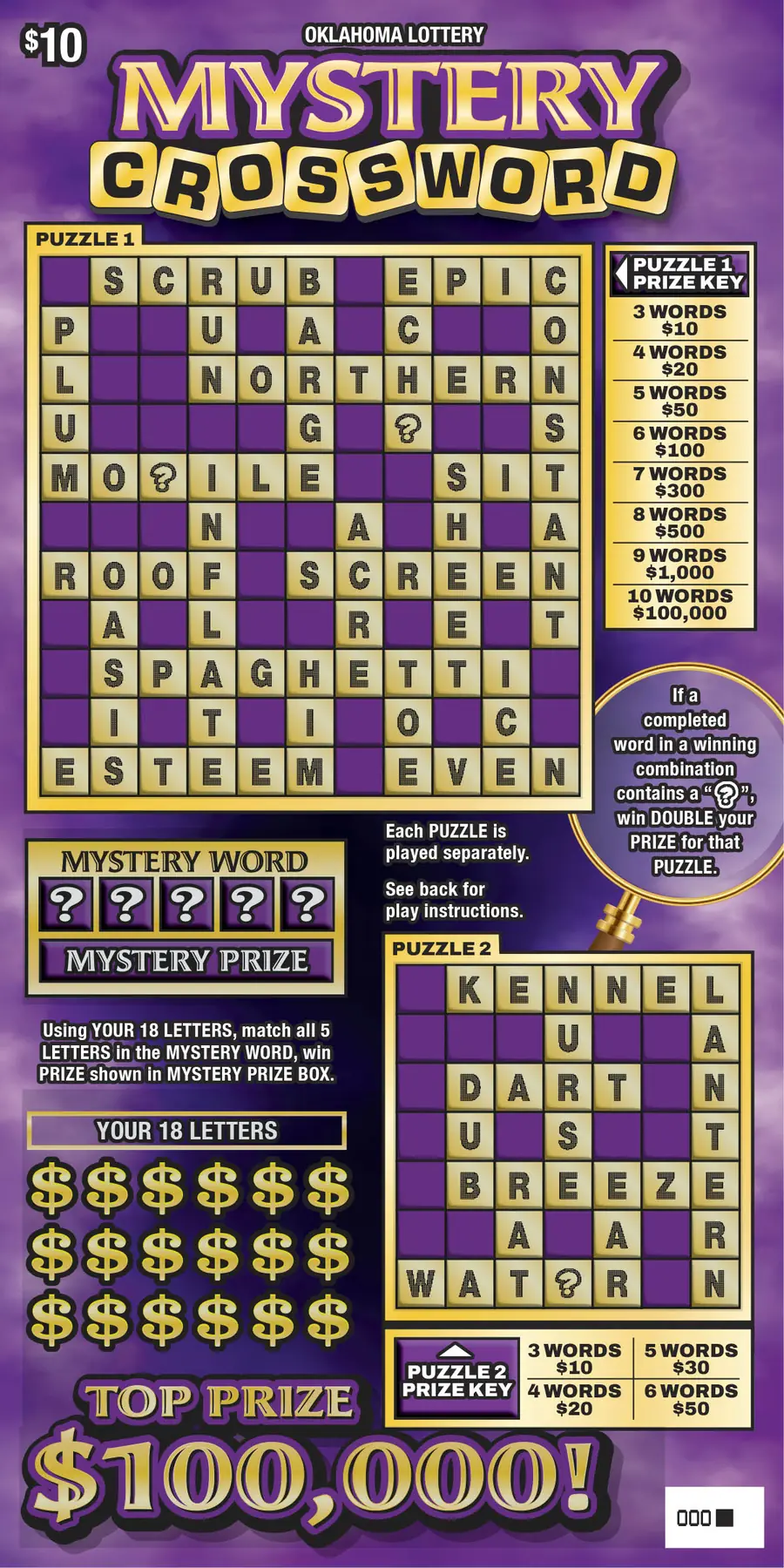 Mystery Crossword Oklahoma scratcher ticket
