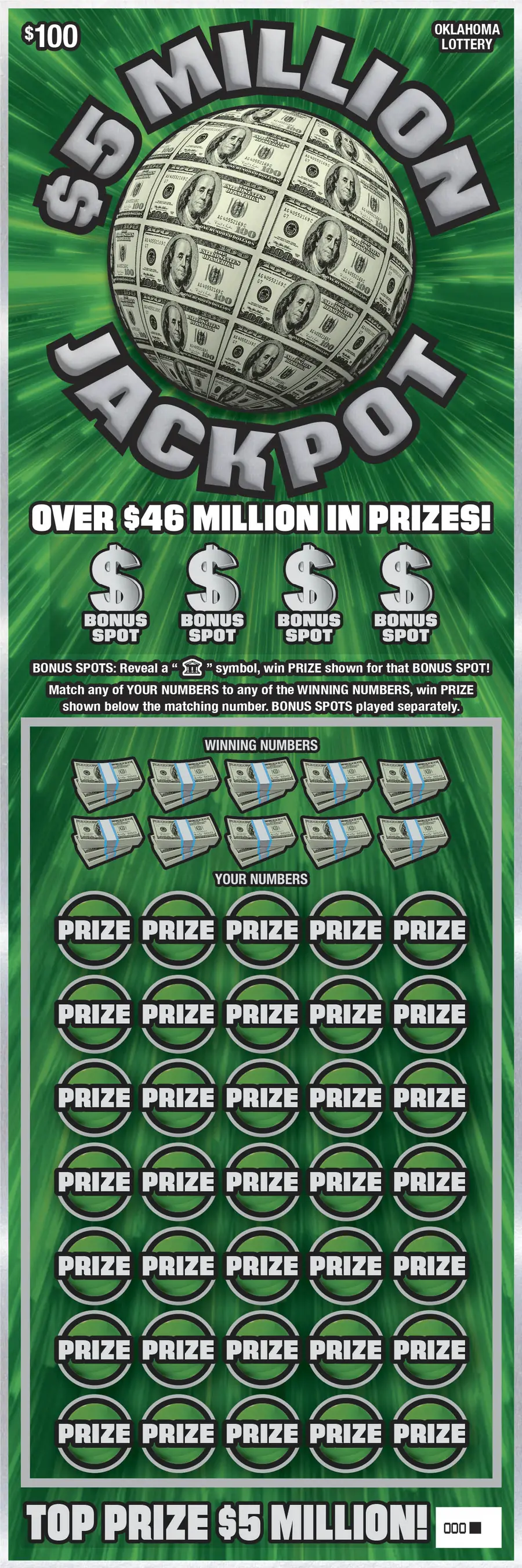 $5 Million Jackpot Oklahoma scratcher ticket