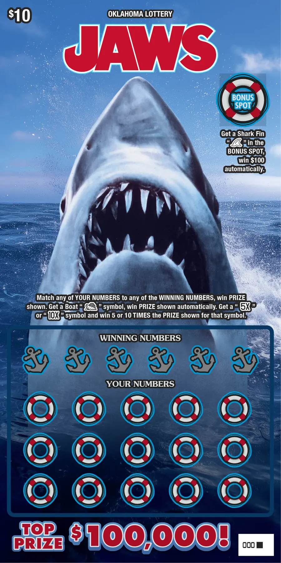 JAWS Oklahoma scratcher ticket