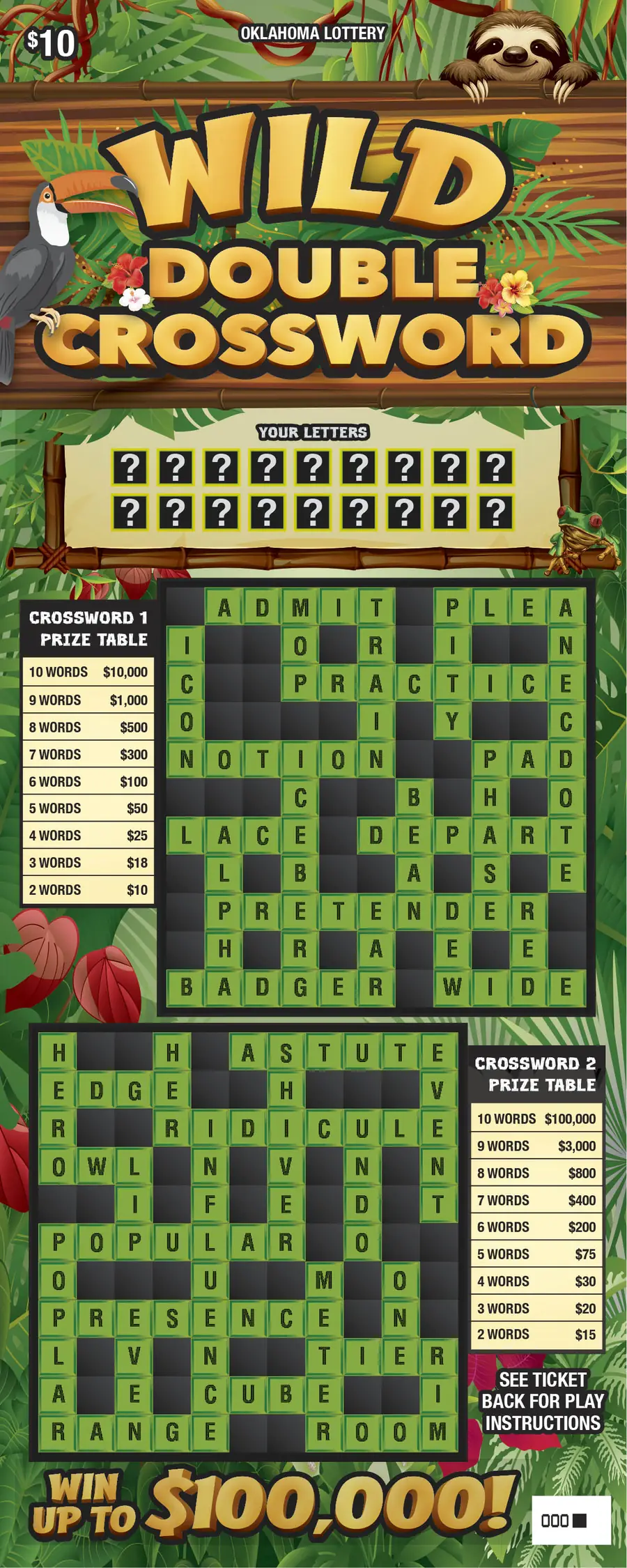 Wild Double Crossword Oklahoma scratcher ticket