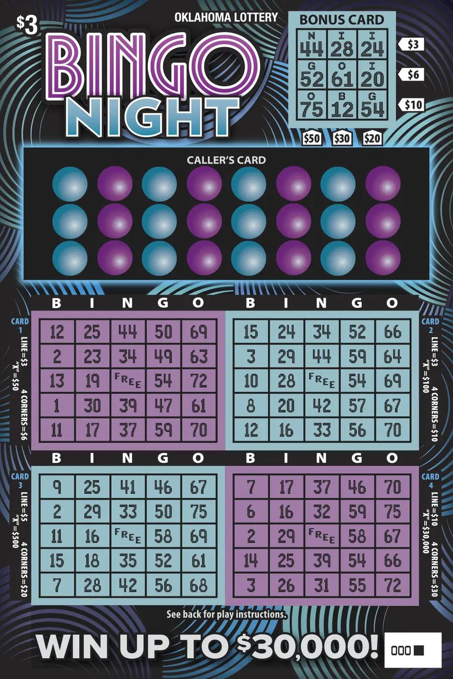 Bingo Night Oklahoma scratcher ticket