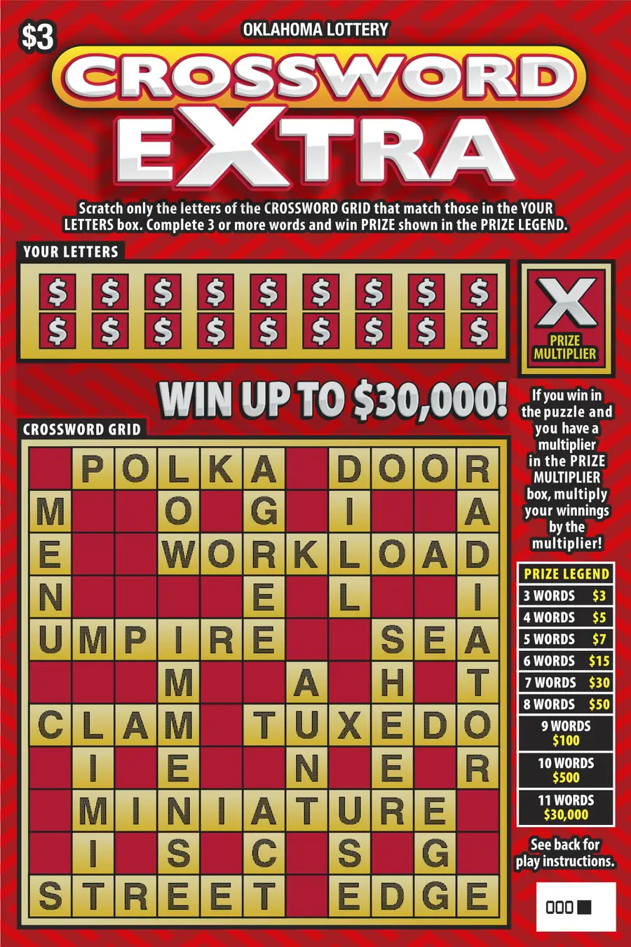 Crossword Extra Oklahoma scratcher ticket