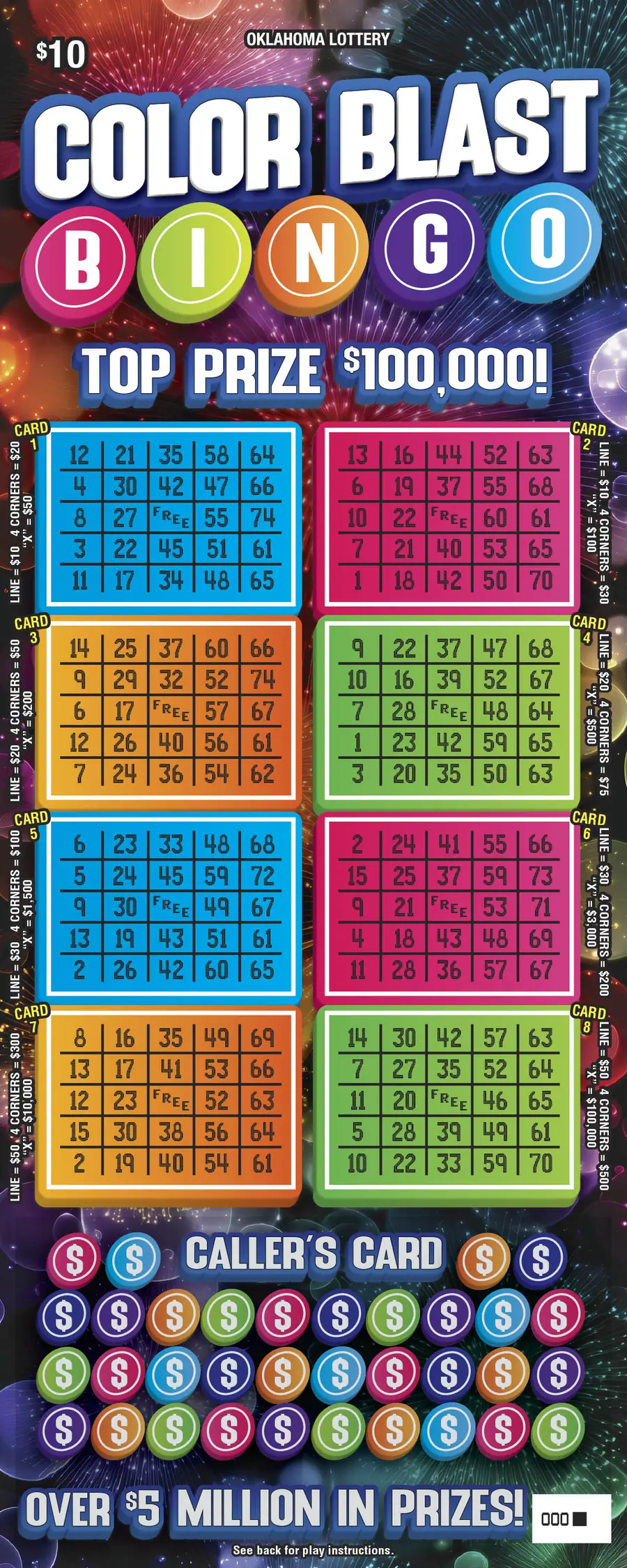 Color Blast Bingo Oklahoma scratcher ticket
