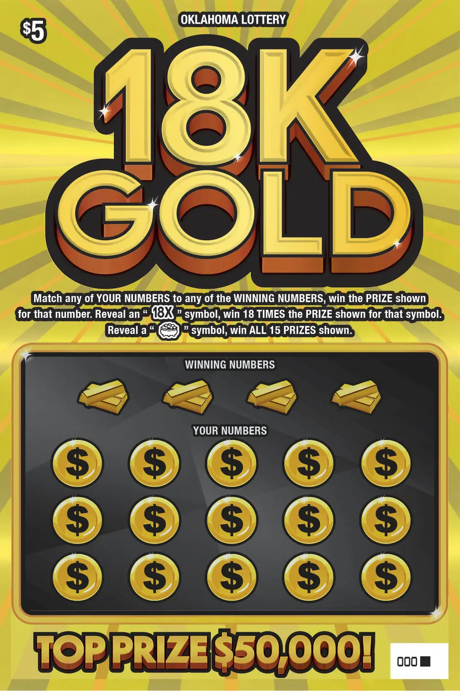 18K Gold Oklahoma scratcher ticket