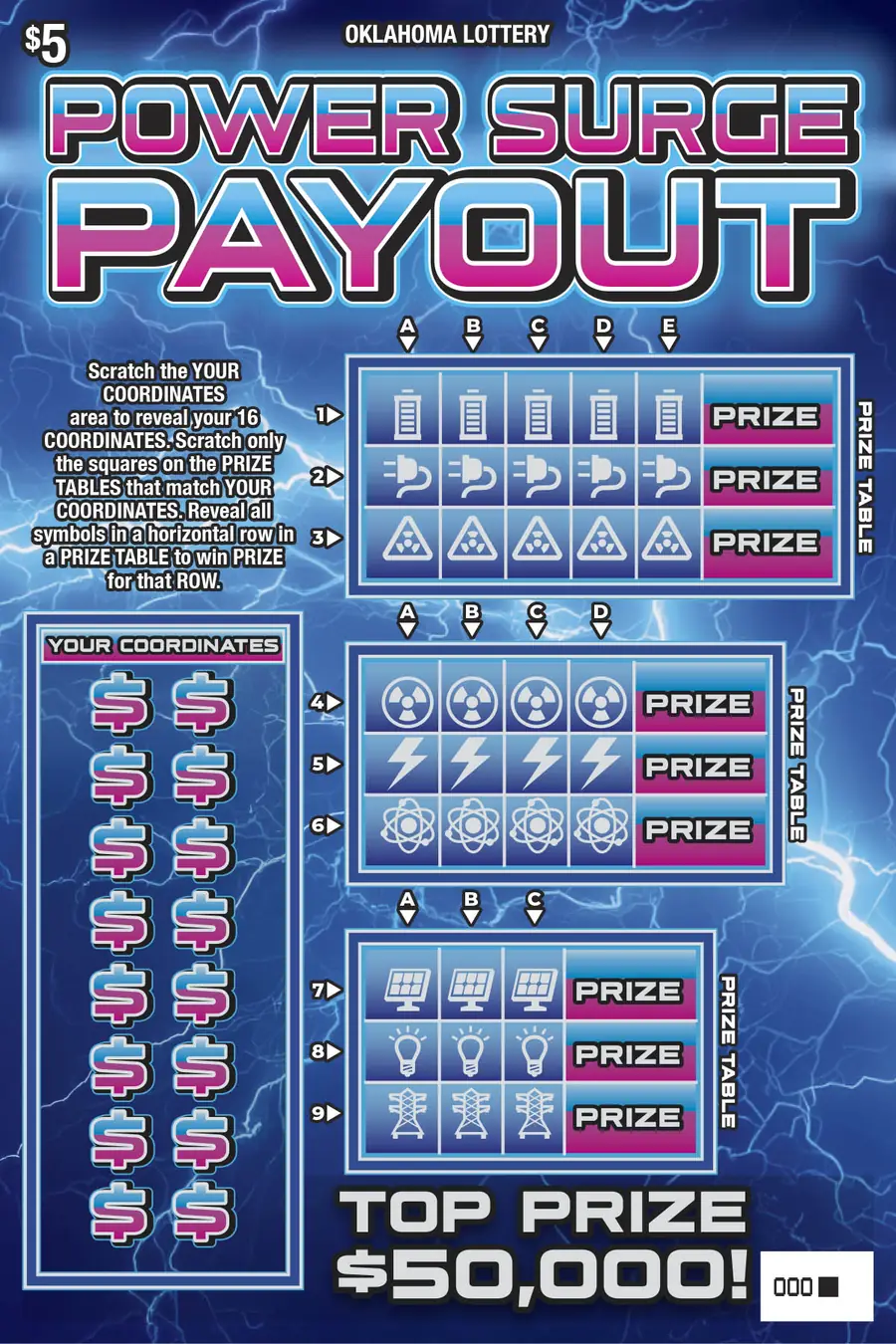 Power Surge Payout Oklahoma scratcher ticket