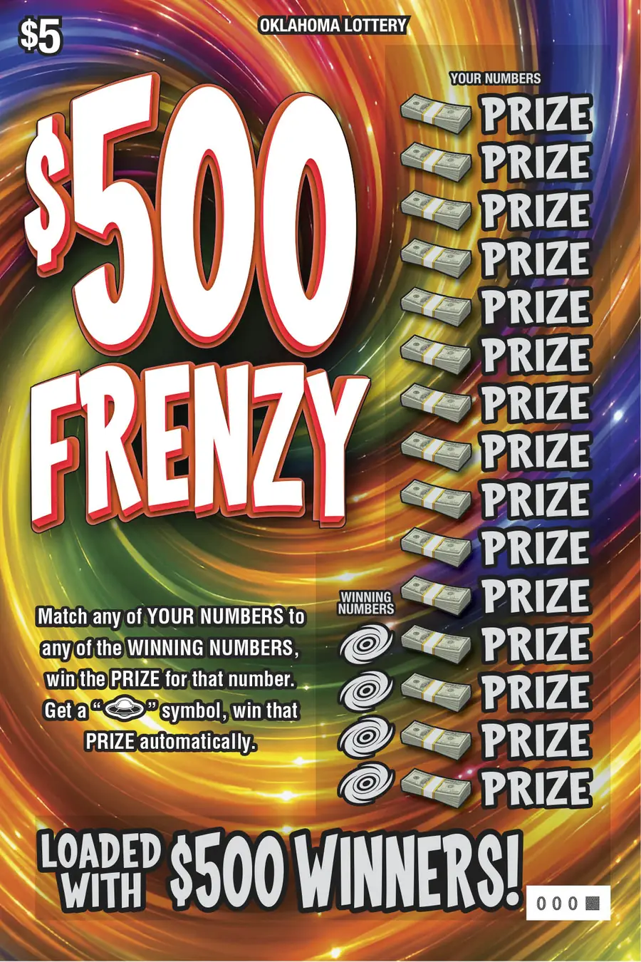$500 Frenzy Oklahoma scratcher ticket