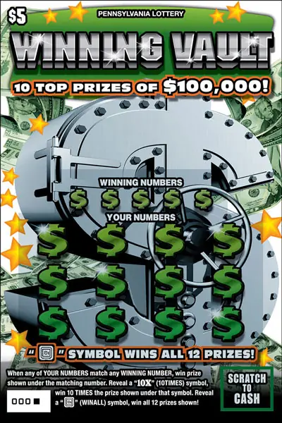 Winning Vault Pennsylvania scratch-off ticket