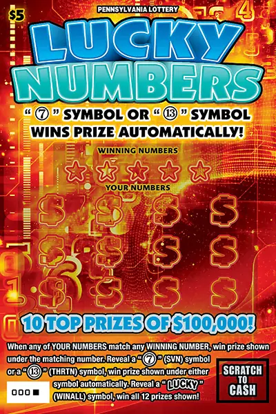 Lucky Numbers Pennsylvania scratch-off ticket