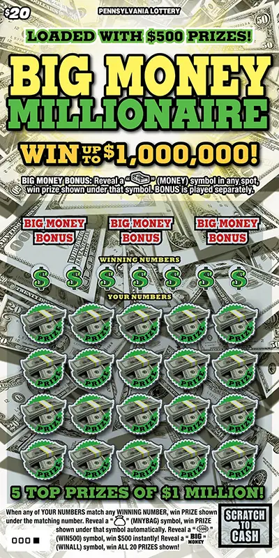 Big Money Millionaire Pennsylvania scratch-off ticket