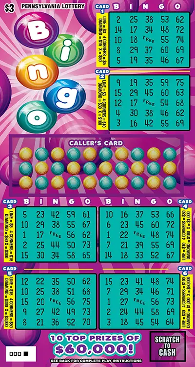 Bingo Pennsylvania scratch-off ticket
