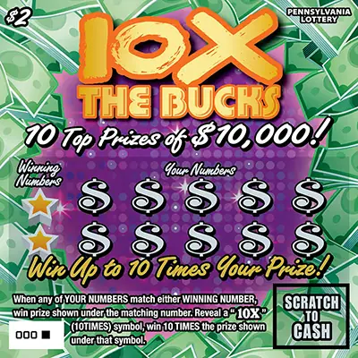 10X the Bucks Pennsylvania scratch-off ticket
