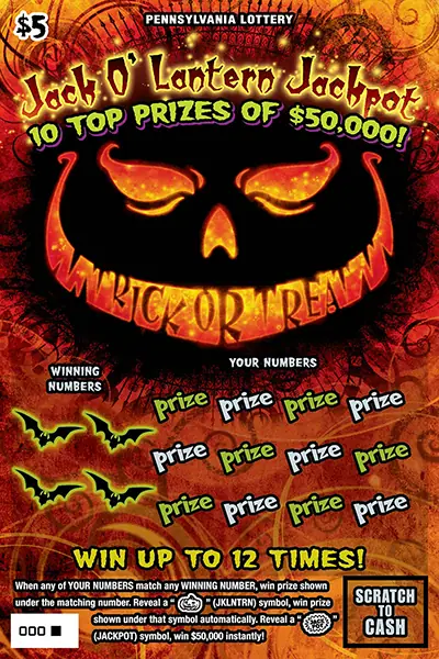 Jack O' Lantern Jackpot Pennsylvania scratch-off ticket