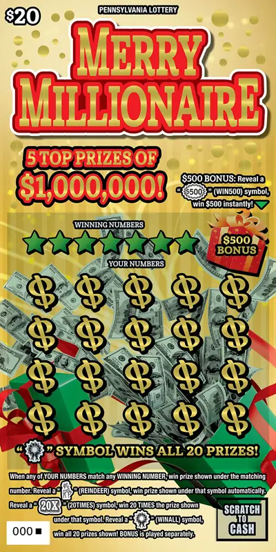 Merry Millionaire Pennsylvania scratch-off ticket