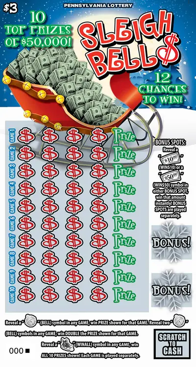 Sleigh Bell$ Pennsylvania scratch-off ticket