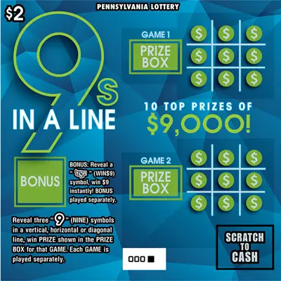 9s in a Line Pennsylvania scratch-off ticket
