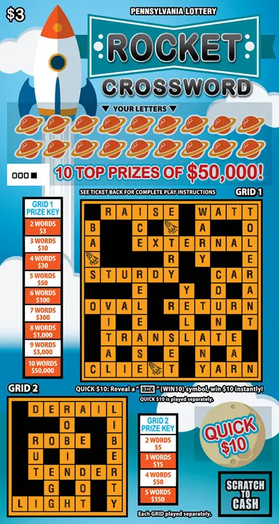 Rocket Crossword Pennsylvania scratch-off ticket