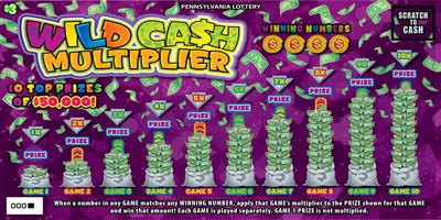 Wild Ca$h Multiplier Pennsylvania scratch-off ticket