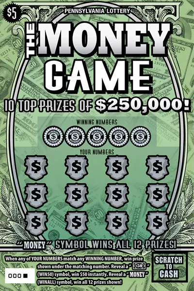 The Money Game Pennsylvania scratch-off ticket