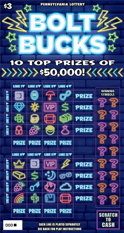 Bolt Bucks Pennsylvania scratch-off ticket