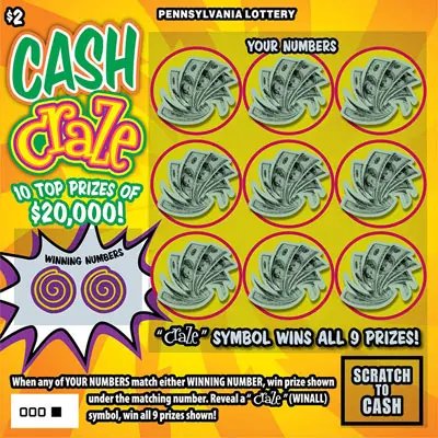 Cash Craze Pennsylvania scratch-off ticket