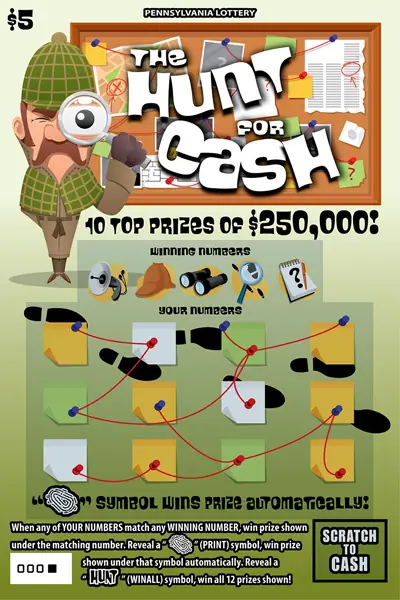 The Hunt for Cash Pennsylvania scratch-off ticket