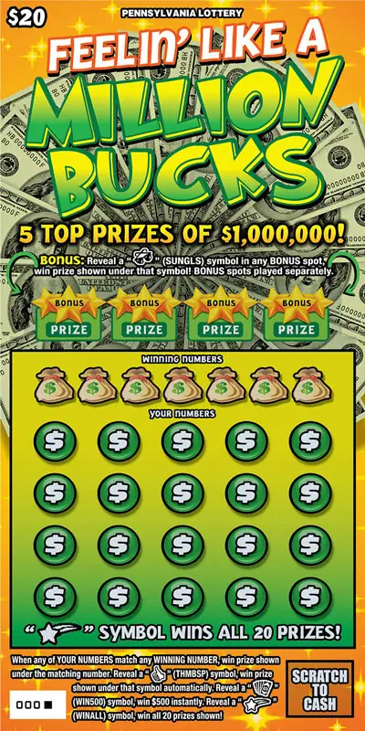Feelin’ Like a Million Bucks Pennsylvania scratch-off ticket