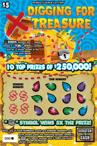 Digging for Treasure Pennsylvania scratch-off ticket