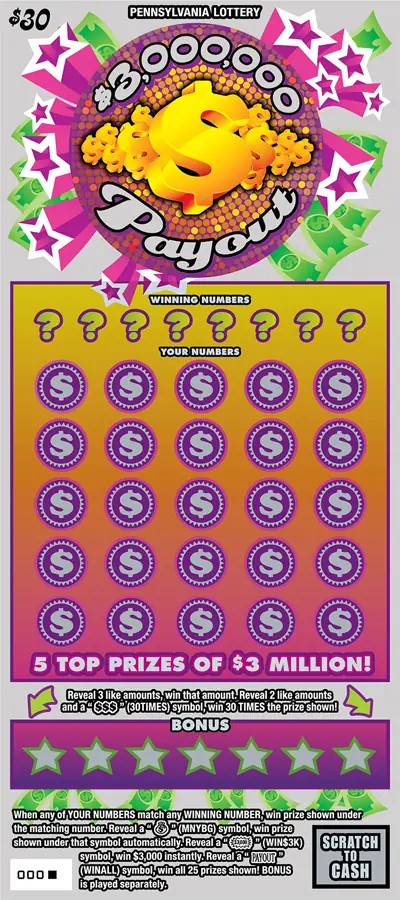 $3,000,000 Payout Pennsylvania scratch-off ticket