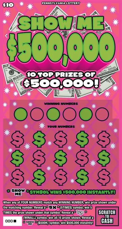 Show Me $500,000 Pennsylvania scratch-off ticket