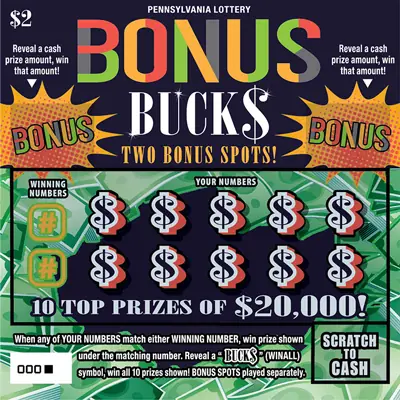 Bonus Buck$ Pennsylvania scratch-off ticket