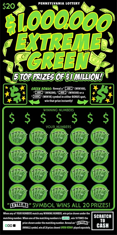 $1,000,000 Extreme Green Pennsylvania scratch-off ticket