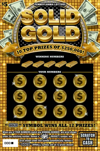 Solid Gold Pennsylvania scratch-off ticket