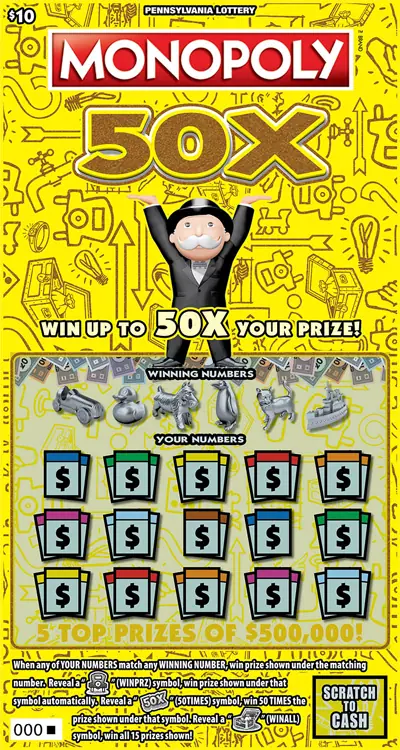 MONOPOLY 50X Pennsylvania scratch-off ticket