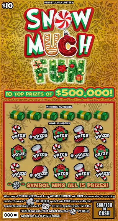 Snow Much Fun Pennsylvania scratch-off ticket