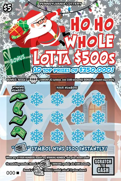 Ho Ho Whole Lotta $500s Pennsylvania scratch-off ticket