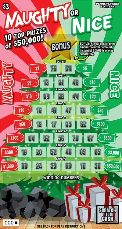 Naughty or Nice Pennsylvania scratch-off ticket