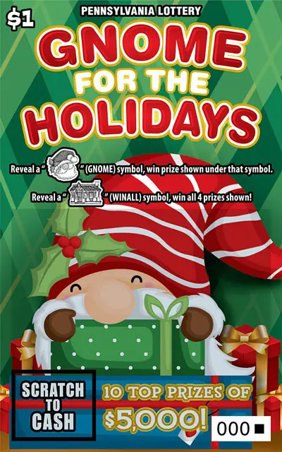 Gnome for the Holidays Pennsylvania scratch-off ticket