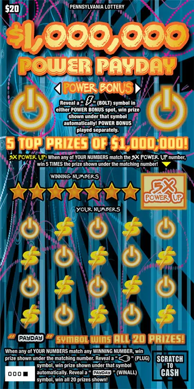 $1,000,000 Power Payday Pennsylvania scratch-off ticket