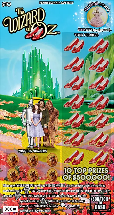 THE WIZARD OF OZ™ Pennsylvania scratch-off ticket