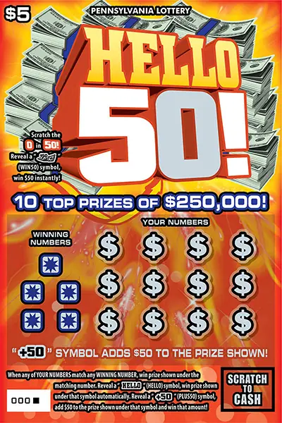 Hello 50 Pennsylvania scratch-off ticket