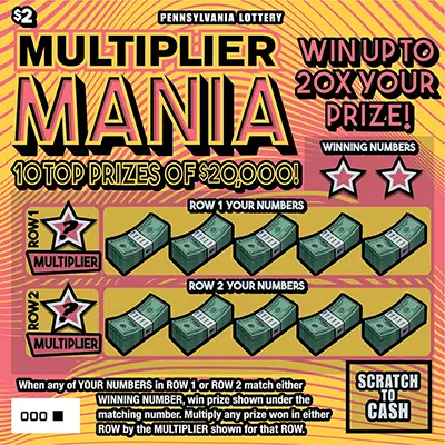 Multiplier Mania Pennsylvania scratch-off ticket