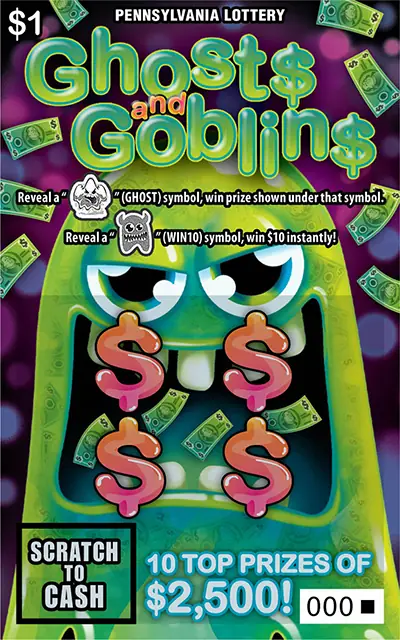 Ghost$ and Goblin$ Pennsylvania scratch-off ticket