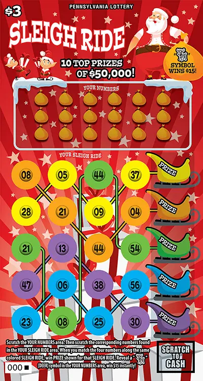 Sleigh Ride Pennsylvania scratch-off ticket