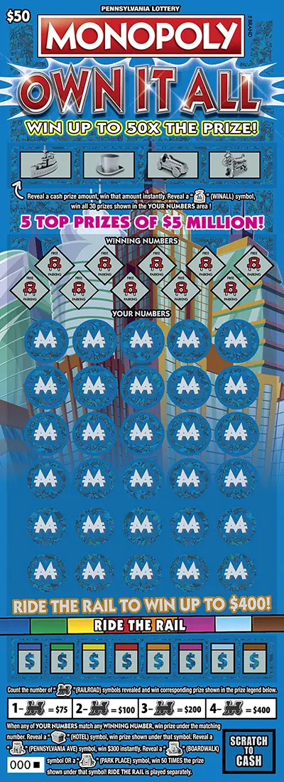 MONOPOLY Own It All Pennsylvania scratch-off ticket